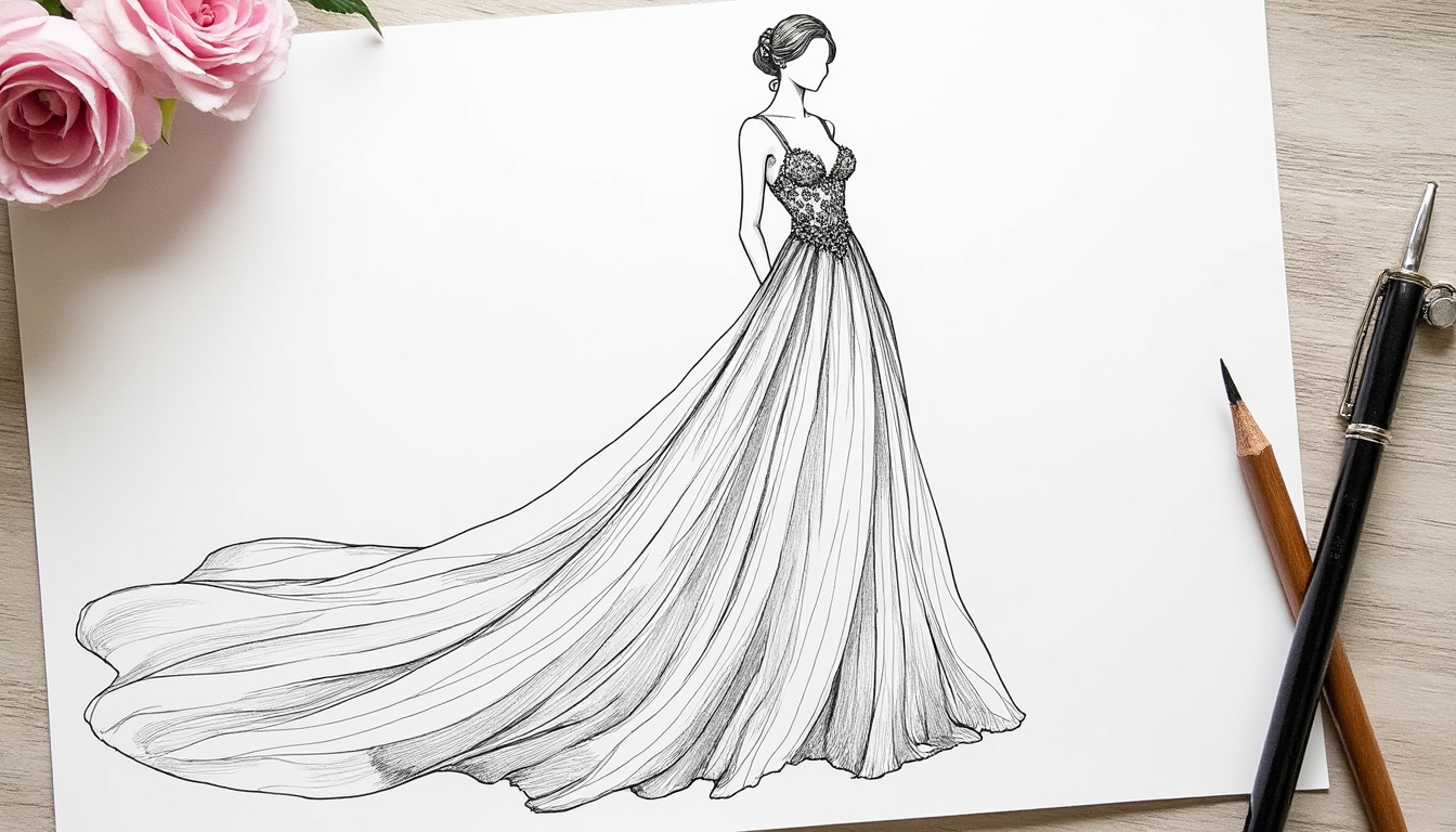 découvrez nos conseils et étapes simples pour apprendre à dessiner une robe de mariée unique et élégante, et réalisez un croquis qui fera sensation auprès de tous !