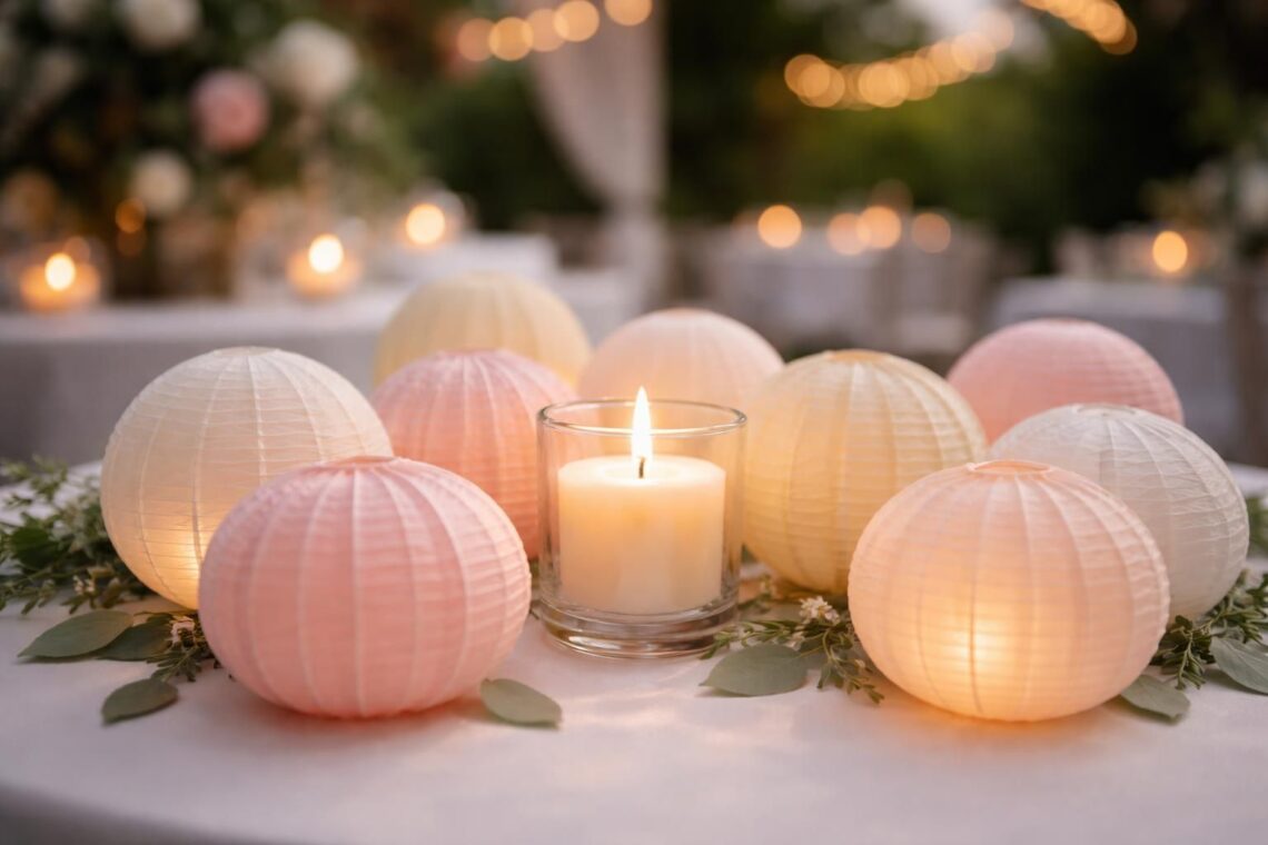 découvrez notre bougie petit luminion, parfaite pour décorer votre mariage avec élégance. agrémentée de boules lampion, elle apporte une ambiance chaleureuse et festive à votre événement.