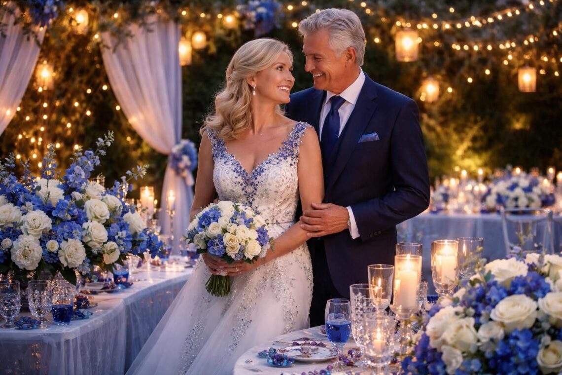 sublimez votre événement grâce à une magnifique image des noces de saphir, symbolisant 45 ans d'amour et de complicité.