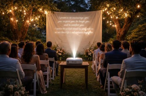 découvrez comment sublimer votre cérémonie laïque en extérieur grâce à des textes projetés avec un mini vidéoprojecteur epson, pour une ambiance unique et personnalisée.
