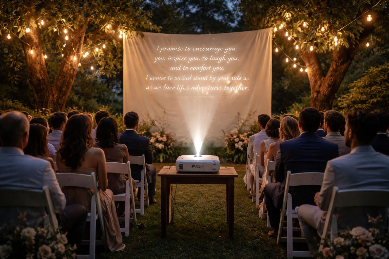 découvrez comment sublimer votre cérémonie laïque en extérieur grâce à des textes projetés avec un mini vidéoprojecteur epson, pour une ambiance unique et personnalisée.