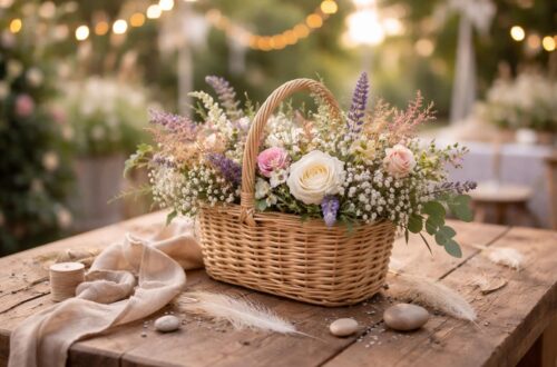 découvrez comment le petit panier en osier apporte une touche bohème et naturelle à votre décoration de mariage, pour une ambiance chaleureuse et élégante.