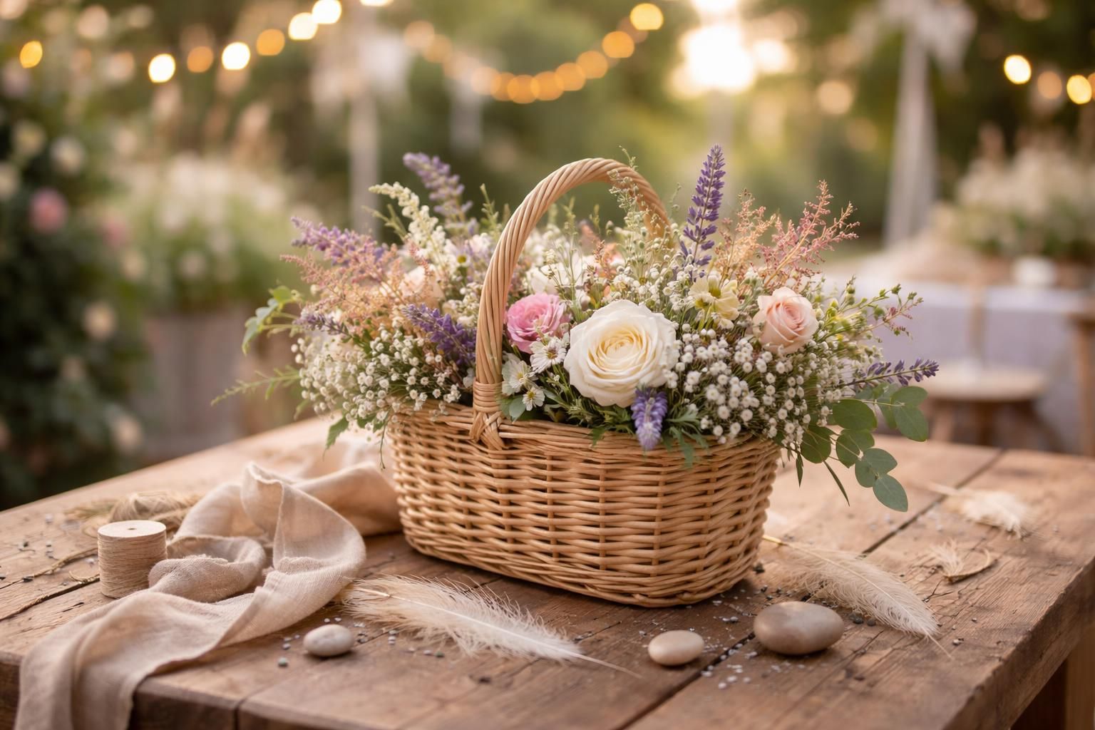 découvrez comment le petit panier en osier apporte une touche bohème et naturelle à votre décoration de mariage, pour une ambiance chaleureuse et élégante.