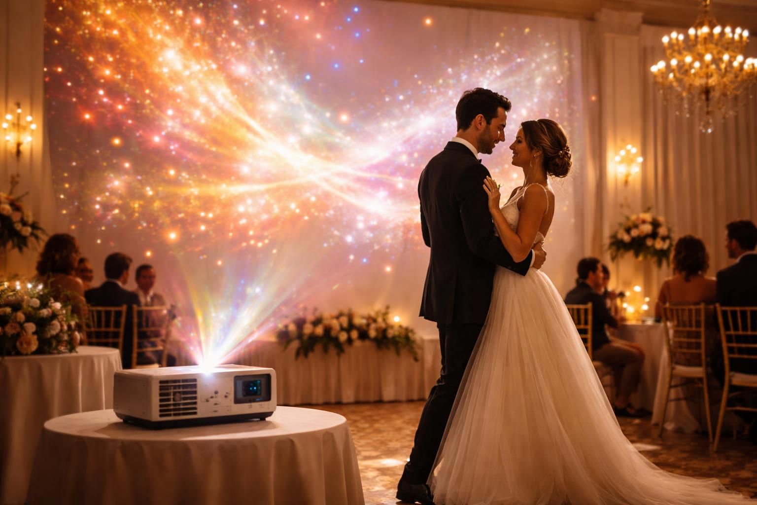 découvrez comment sublimer votre ouverture de bal avec des effets visuels époustouflants au mur grâce au mini vidéoprojecteur epson, pour une ambiance magique et inoubliable.