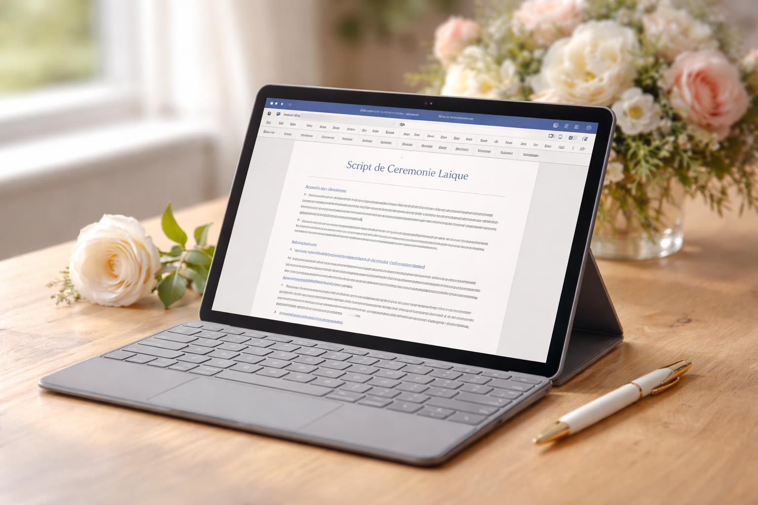 découvrez un script de cérémonie laïque de mariage spécialement conçu et préparé sur tablette windows surface, pour une organisation moderne et efficace de votre union.