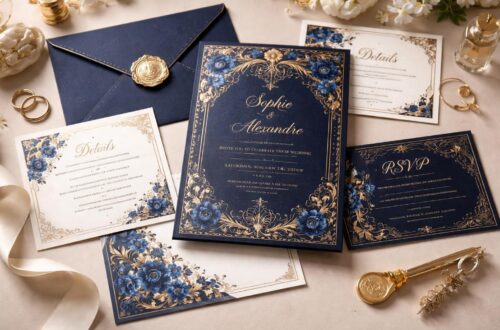 découvrez des idées de faire-part élégants et originaux pour un mariage au thème bleu et or, qui sauront captiver vos invités dès le premier regard.