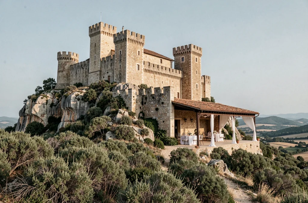 Le Château de la Barben perché sur son promontoire rocheux dominant la garrigue provençale