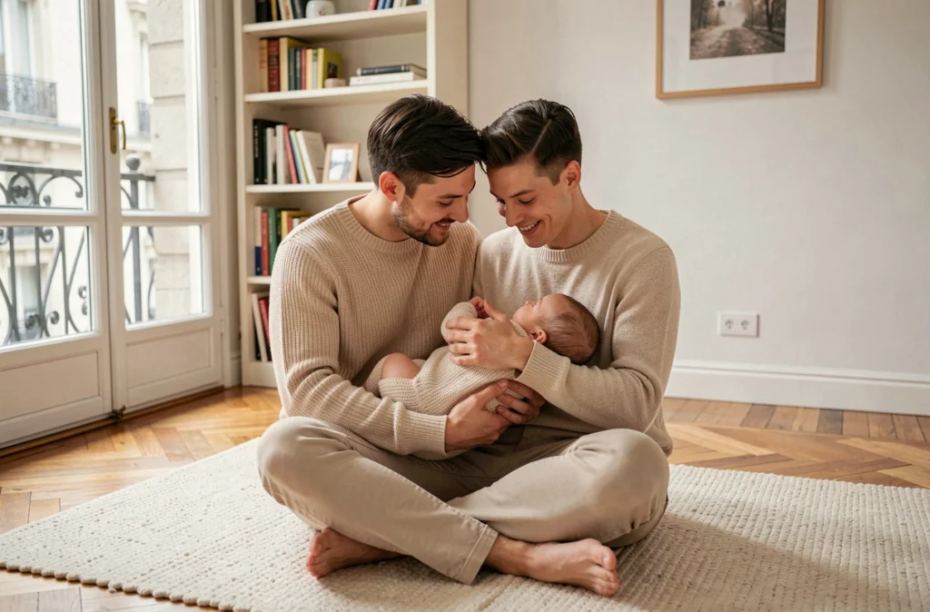 Séance photo bébé en famille dans un appartement haussmannien à Lyon