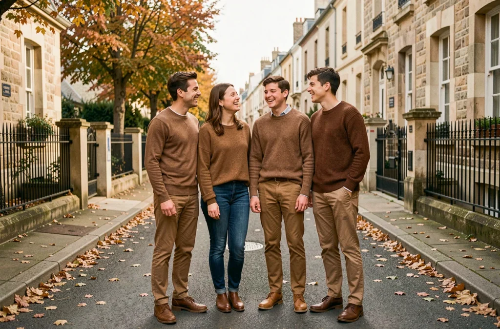 Séance photo de famille en extérieur dans une rue typique des Pavillons-sous-Bois en automne